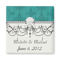 dark teal blue green distressed damask magnets