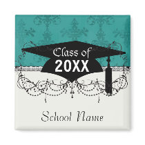 dark teal blue green distressed damask fridge magnet