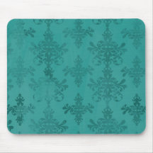 dark teal blue green distressed damask mouse pad