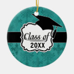dark teal blue green distressed damask christmas ornaments
