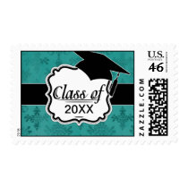 dark teal blue green distressed damask postage stamp