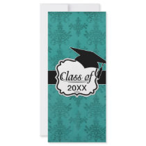 dark teal blue green distressed damask full color rack card