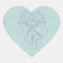 dark teal blue green distressed damask heart stickers
