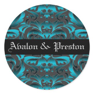 Dark Teal Damask Elegant Wedding Sticker sticker