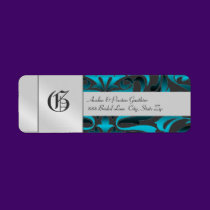 Dark Teal Damask Monogram Silver Wedding  Label labels