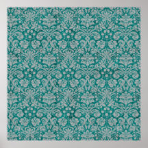 Dark Teal Damask Poster