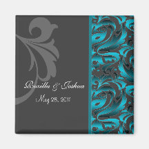 Dark Teal Damask Save The Date Wedding Magnet