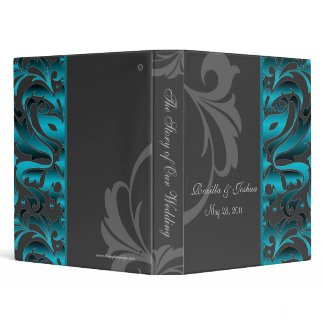 Dark Teal Damask Scroll Wedding Album Binder binder