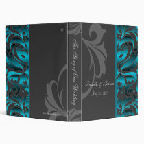 Dark Teal Damask Scroll Wedding Album Binder binders