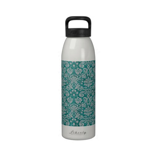 Dark Teal Damask Water Bottle