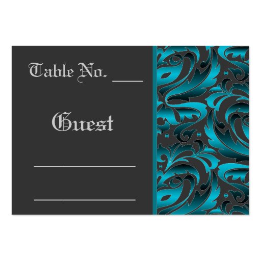 Dark Teal Damask Wedding Table PlaceCard Business Card Templates (front side)