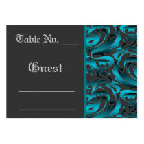 Dark Teal Damask Wedding Table PlaceCard Business Card Templates