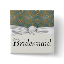 dark teal green and gold damask buttons