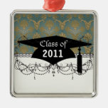 dark teal green and gold damask graduation ornament