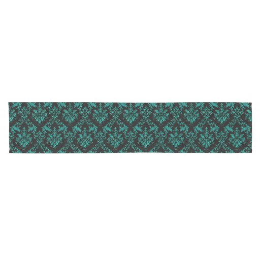 Dark Teal Green Damask Print Table Runner Zazzle