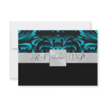 Dark Teal Monogram Half Damask RSVP Invitation