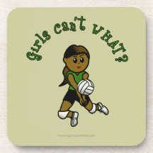 Dark Volleyball Girl in Green Uniform Coasters