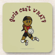 Dark Volleyball Girl in Red Uniform Coasters