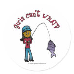 Dark Woman Fishing Round Stickers