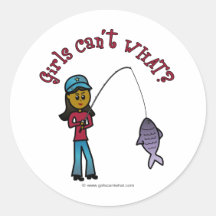 Dark Woman Fishing Round Stickers