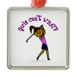 Dark Woman Golfer Christmas Ornament