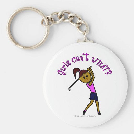 Dark Woman Golfer Keychains