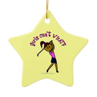 Dark Woman Golfer Christmas Ornaments
