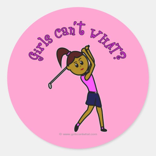 Dark Woman Golfer Round Sticker