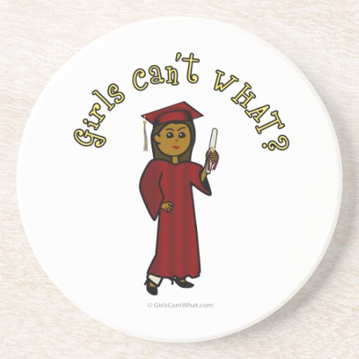 Dark Woman Graduate in Red Gown Coaster