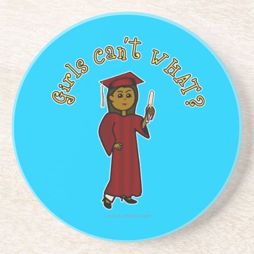 Dark Woman Graduate in Red Gown Drink Coaster