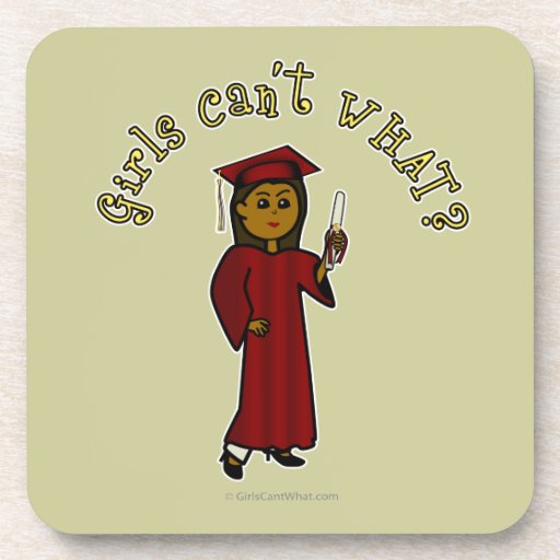 Dark Woman Graduate in Red Gown Drink Coasters