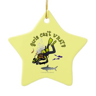 Dark Woman Scuba Diver Christmas Tree Ornament