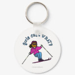 Dark Woman Snow Skiing Keychains