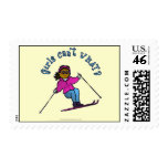 Dark Woman Snow Skiing Postage Stamp