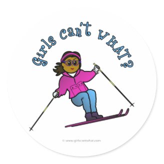 Dark Woman Snow Skiing Round Stickers