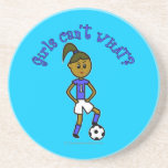 Dark Womens Soccer in Blue Uniform Coaster