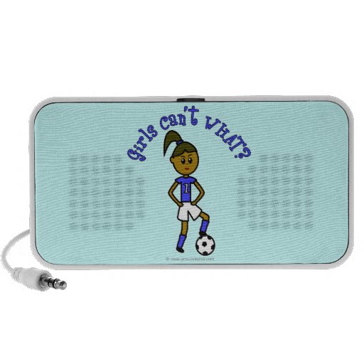 Dark Womens Soccer in Blue Uniform iPod Speakers