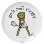 Dark Womens Tennis Player Dinner Plate