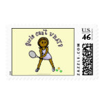 Dark Womens Tennis Player Stamp