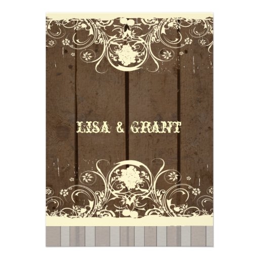 Dark Wood Shabby Lace Country Wedding Invitation