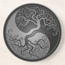 Dark Yin Yang Tree Drink Coaster