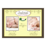 Darling 5x7 Twin GIRLS Birth Announcement (yellow)