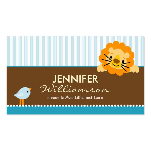 Darling Aqua Lion & Birdie Mommy Calling Card Business Card (front side)