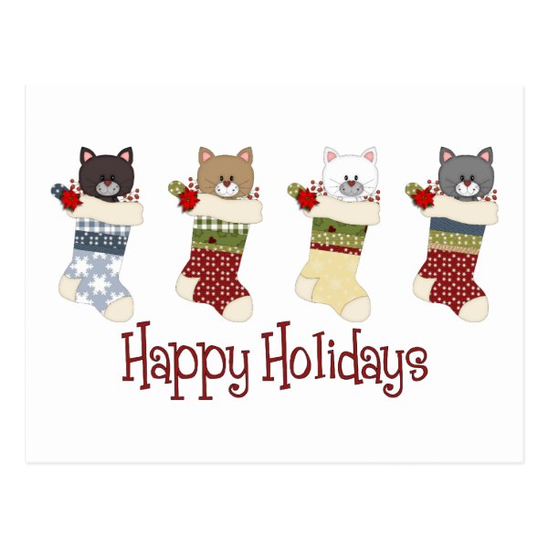 Darling Christmas Cat Stockings Postcard