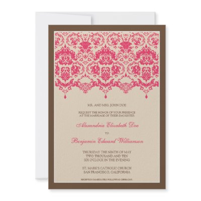 Darling Damask Lace 5x7 Wedding Invitation: pink (10-pack)