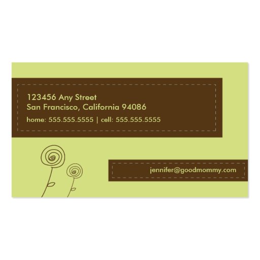 Darling Flower Mommy Calling Card (lime) Business Card Templates (back side)