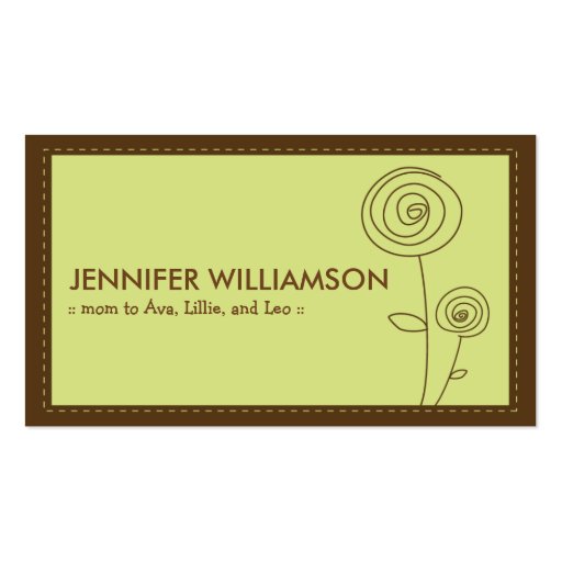 Darling Flower Mommy Calling Card (lime) Business Card Templates