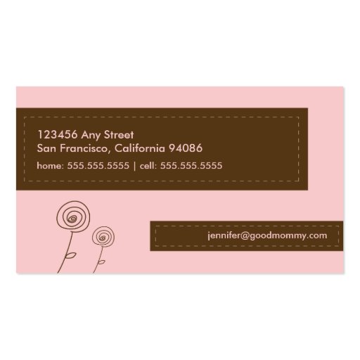 Darling Flower Mommy Calling Card (pink) Business Card (back side)