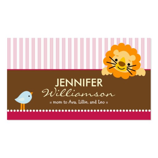 Darling Fuschia Lion & Birdie Mommy Calling Card Business Card (front side)