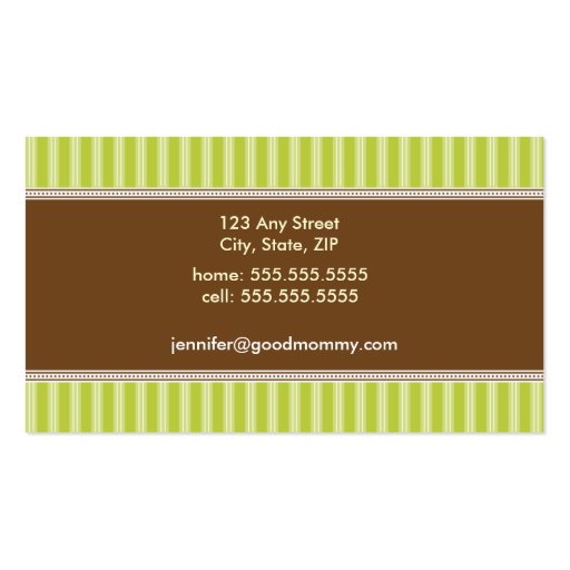 Darling Lime Lion & Birdie Mommy Calling Card Business Card Templates (back side)
